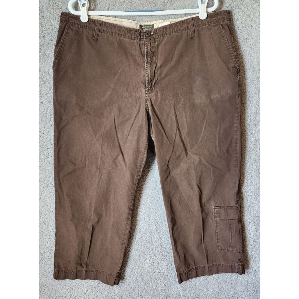Eddie Bauer Women's Vashon Fit Chino Khaki Capri Cropped Cargo Pants Brown Sz 18 - Picture 1 of 16
